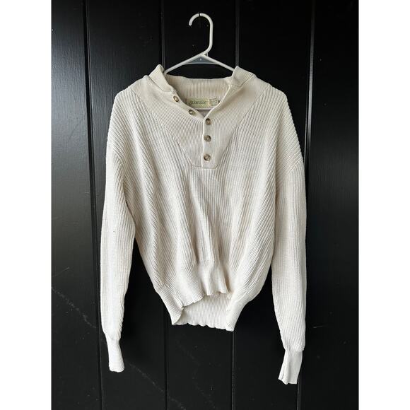 St. John’s Bay Cream Cotton Henley Sweater Women’s Small Vintage USA Made - Picture 1 of 4